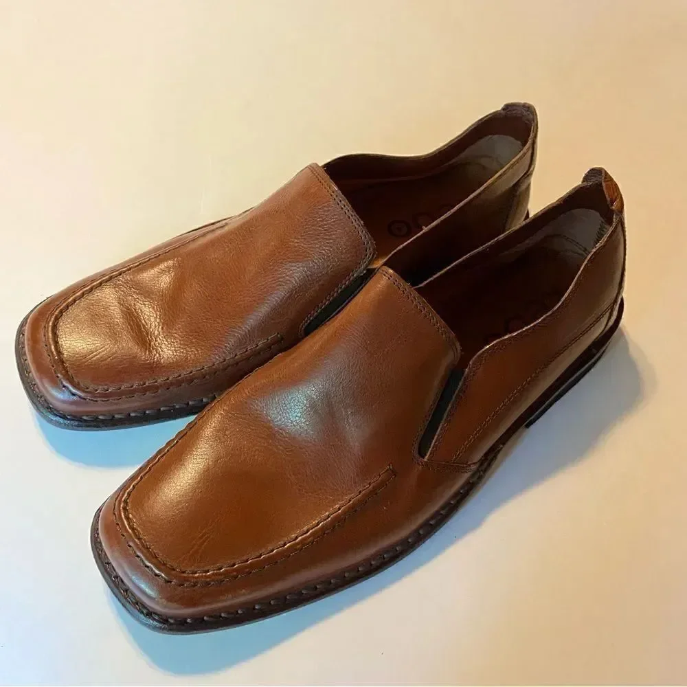 Kebo Men's Brown slip on Italian leather loafers dress shoes - 43/US 12